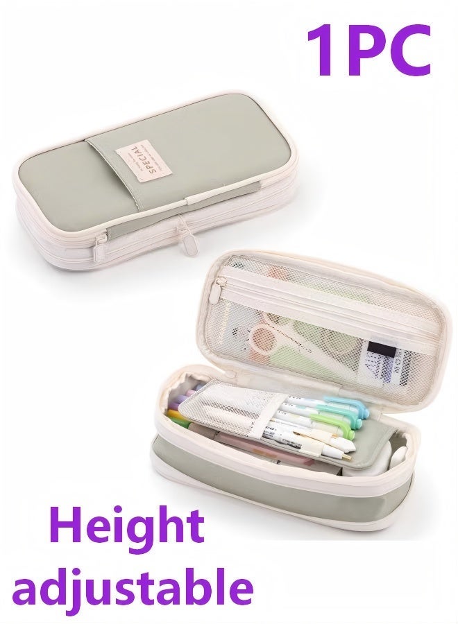 مقلمة ذات سعة كبيرة جدًا، قابلة للتوسيع، تتسع لمسطرة بطول 20 سم، قابلة لتعديل الارتفاع من 3 إلى 7 سم، متعددة الوظائف لتخزين اللوازم المدرسية - Image 1